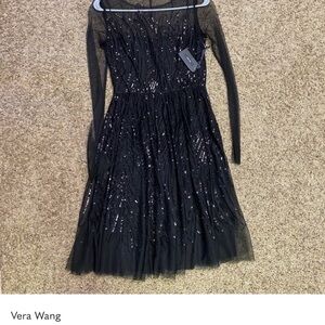 Vera Wang Long Sleeve Black Dress with Sequins